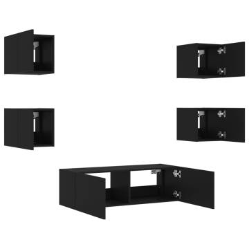 5 Piece TV Wall Cabinets with LED Lights Black