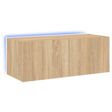 TV Wall Cabinet with LED Lights Sonoma Oak 80x35x31 cm