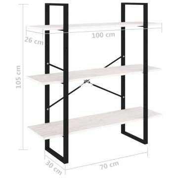 3-Tier Book Cabinet White 100x30x105 cm Solid Pine Wood