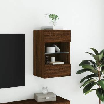 TV Wall Cabinet with LED Lights Brown Oak 40x30x60.5 cm