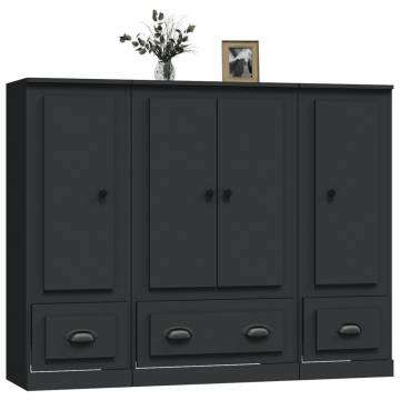 Highboards 3 pcs Black Engineered Wood