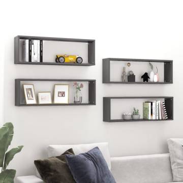 Wall Cube Shelf 4 pcs High Gloss Grey 80x15x26.5 cm Engineered Wood