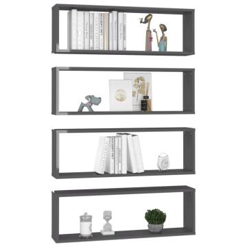 Wall Cube Shelf 4 pcs High Gloss Grey 80x15x26.5 cm Engineered Wood