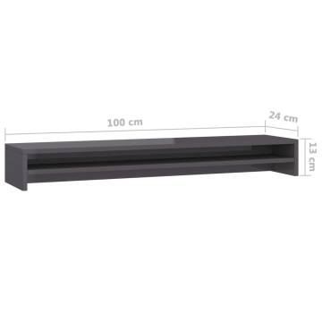 Monitor Stand High Gloss Grey 100x24x13 cm Engineered Wood