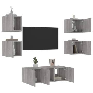 6 Piece TV Wall Units with LED Grey Sonoma Engineered Wood