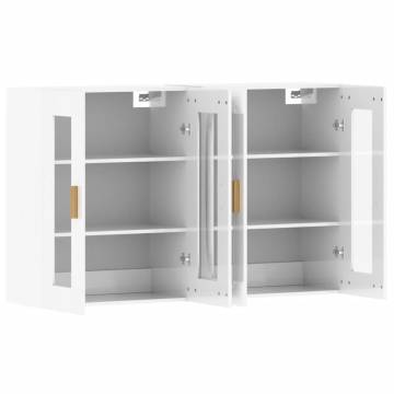 Wall Mounted Cabinets 2 pcs High Gloss White Engineered Wood