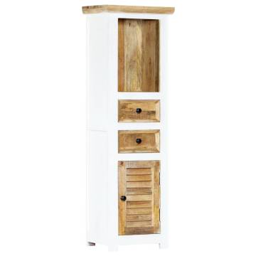 Highboard White and Brown 40x30x128 cm Solid Rough Mango Wood