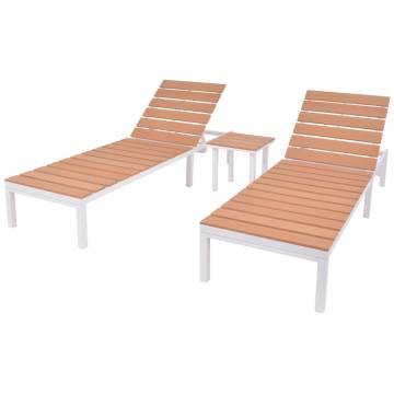 Sun Loungers 2 pcs with Table Aluminium and WPC White and Brown