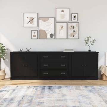 Sideboards 3 pcs Black Engineered Wood