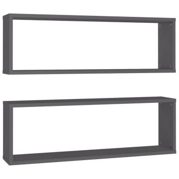 Wall Cube Shelf 2 pcs Grey 80x15x26.5 cm Engineered Wood