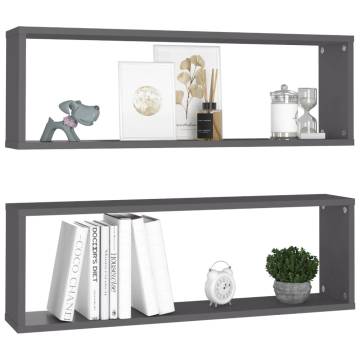 Wall Cube Shelf 2 pcs Grey 80x15x26.5 cm Engineered Wood