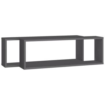 Wall Cube Shelf 2 pcs Grey 80x15x26.5 cm Engineered Wood