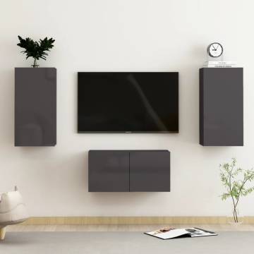 3 Piece TV Cabinet Set High Gloss Grey Engineered Wood