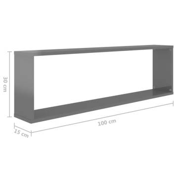 Wall Cube Shelf 4 pcs High Gloss Grey 100x15x30 cm Engineered Wood