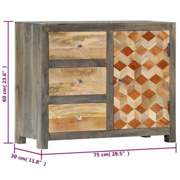 Side Cabinet Grey 75x30x60 cm Solid Mango Wood