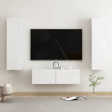 3 Piece TV Cabinet Set High Gloss White Engineered Wood