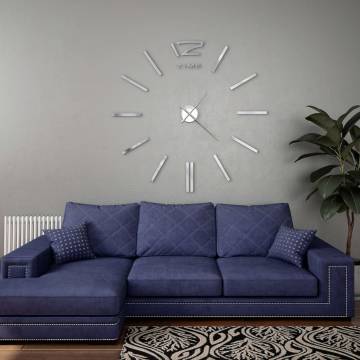 3D Wall Clock Modern Design 100 cm XXL Silver