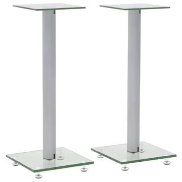 Speaker Stands 2 pcs Tempered Glass 1 Pillar Design Silver