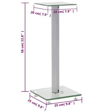 Speaker Stands 2 pcs Tempered Glass 1 Pillar Design Silver