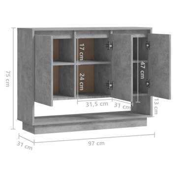 Sideboard Concrete Grey 97x31x75 cm Engineered Wood