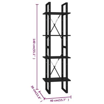 4-Tier Book Cabinet Black 40x30x140 cm Engineered Wood