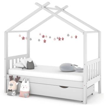 Kids Bed Frame with a Drawer White Solid Pine Wood 80x160 cm