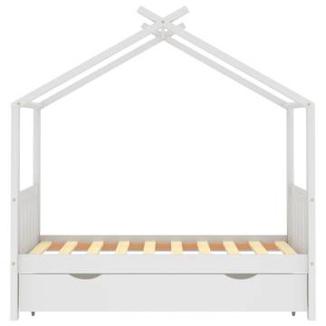 Kids Bed Frame with a Drawer White Solid Pine Wood 80x160 cm