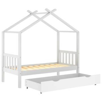 Kids Bed Frame with a Drawer White Solid Pine Wood 80x160 cm