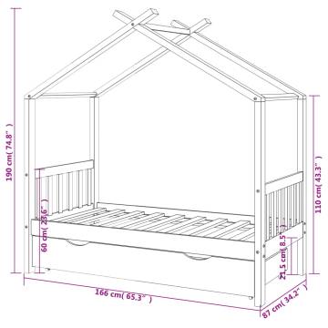 Kids Bed Frame with a Drawer White Solid Pine Wood 80x160 cm