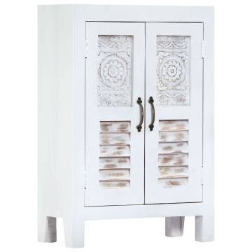 Carved Sideboard White 60x30x89 cm Solid Mango Wood