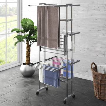 3-Tier Laundry Drying Rack with Wheels Silver 60x70x129 cm