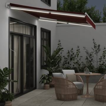 Manual Retractable Awning with LED Burgundy 350x250 cm