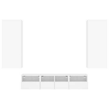 5 Piece TV Wall Units White Engineered Wood