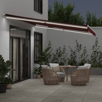 Manual Retractable Awning with LED Burgundy 450x350 cm