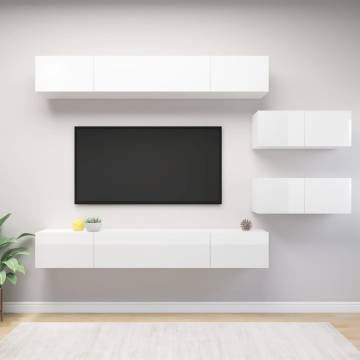 6 Piece TV Cabinet Set High Gloss White Engineered Wood