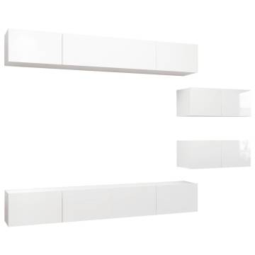 6 Piece TV Cabinet Set High Gloss White Engineered Wood