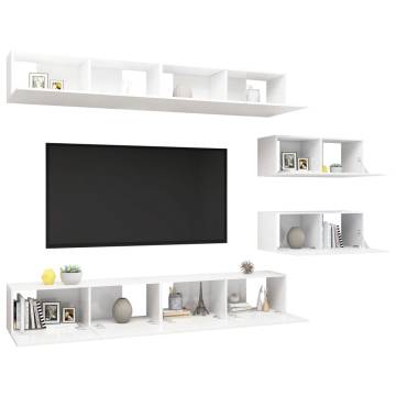 6 Piece TV Cabinet Set High Gloss White Engineered Wood