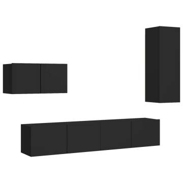 4 Piece TV Cabinet Set Black Engineered Wood