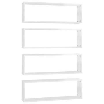 Wall Cube Shelf 4 pcs High Gloss White 80x15x26.5cm Engineered Wood