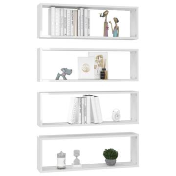 Wall Cube Shelf 4 pcs High Gloss White 80x15x26.5cm Engineered Wood