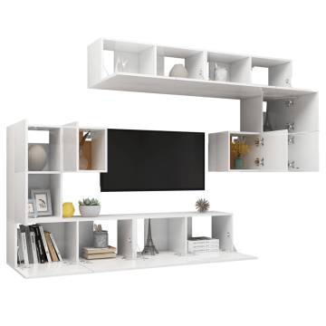 8 Piece TV Cabinet Set High Gloss White Engineered Wood