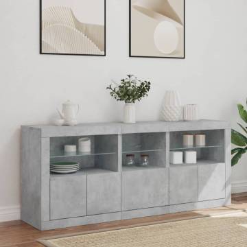 Sideboard with LED Lights Concrete Grey 162x37x67 cm