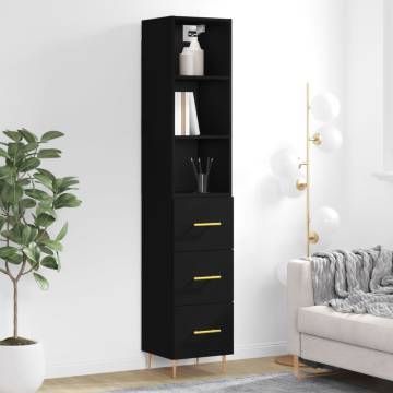 Highboard Black 34.5x34x180 cm Engineered Wood