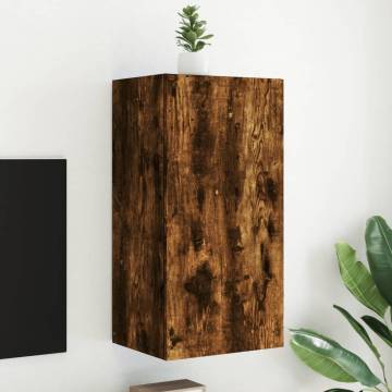 TV Wall Cabinet with LED Lights Smoked Oak 40.5x35x80 cm