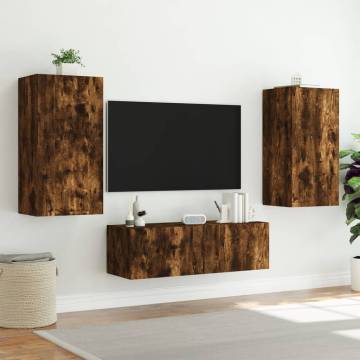 TV Wall Cabinet with LED Lights Smoked Oak 40.5x35x80 cm