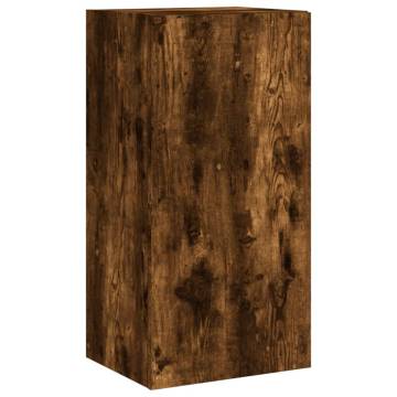 TV Wall Cabinet with LED Lights Smoked Oak 40.5x35x80 cm