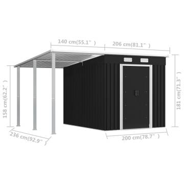 Garden Shed with Extended Roof Anthracite 346x236x181 cm Steel