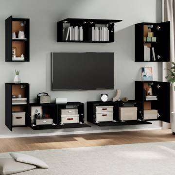 7 Piece TV Cabinet Set Black Engineered Wood