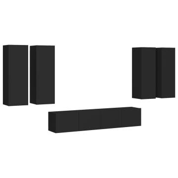 6 Piece TV Cabinet Set Black Engineered Wood