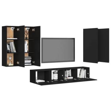 6 Piece TV Cabinet Set Black Engineered Wood